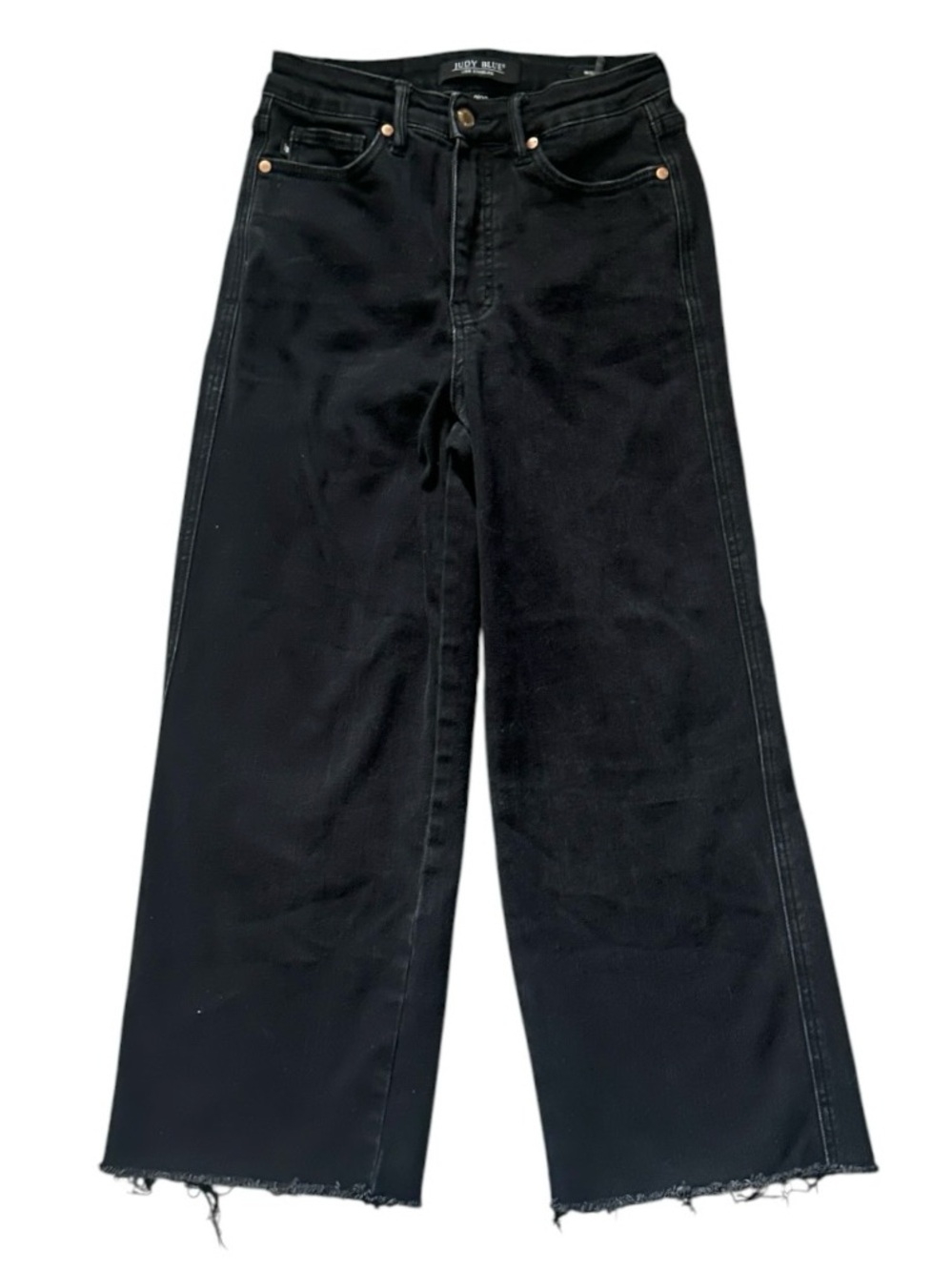 Judy Blue Black Wide Leg Crop Denim Jeans Women’s Size 63/26 Zipper Fly Raw Hem